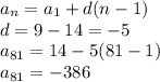 a_n=a_1+d(n-1)\\d=9-14=-5\\a_{81}=14-5(81-1)\\a_{81}=-386