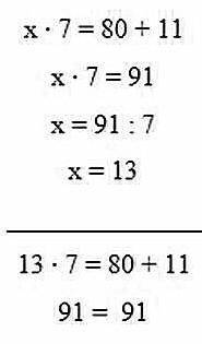 решить уравнение X*7=80+11