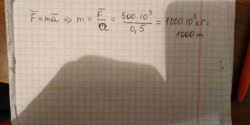 Максимальная сила тяги машины 500кН. Какой массы груз она может привести в движение с ускорением 0.5