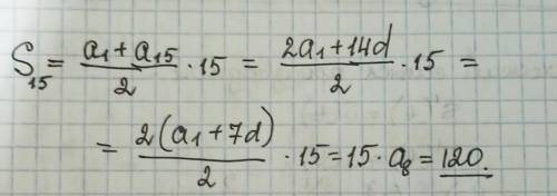 Найдите сумму первых пятнадцати членов арифметической прогрессии (An),если A8=8
