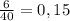 \frac{6}{40}=0,15