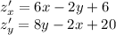 z'_x=6x-2y+6 \\ z'_y=8y-2x+20