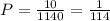 P=\frac{10}{1140} =\frac{1}{114}