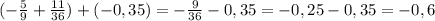 (-\frac{5}{9} +\frac{11}{36})+(-0,35)=-\frac{9}{36} -0,35=-0,25-0,35=-0,6