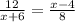 \frac{12}{x + 6} = \frac{x - 4}{8}