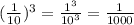 (\frac{1}{10})^3 = \frac{1^3}{10^3} = \frac{1}{1000}