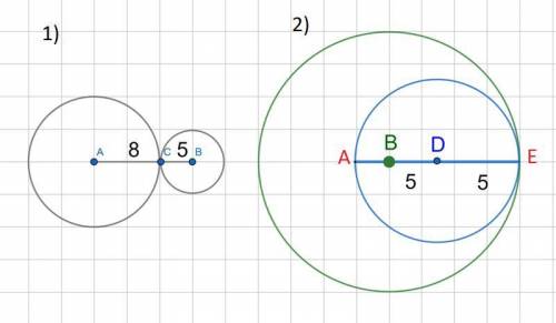 Радиусы двух окружностей равны 5 см и 8 см. Найдите расстояние (в см) между центрами окружностей, ес