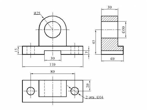 Инженерная графика. Сделать 3 основных вида и 1 из них в разрезе