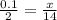 \frac{0.1}{2} = \frac{x}{14}