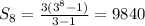 S_8=\frac{3(3^8-1)}{3-1} =9840