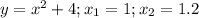 y=x^2+4; x_1=1; x_2=1.2