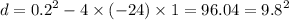 d = {0.2}^{2} - 4 \times ( - 24) \times 1 = 96.04 = {9.8}^{2}