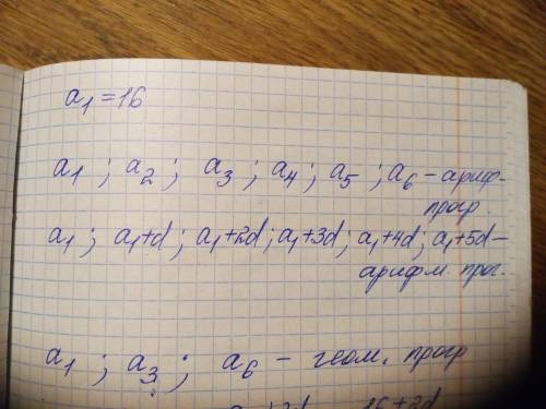 Розв’яжіть задачу. В арифметичній прогресії 6 членів. Перший, третій, шостий члени утворюють геометр