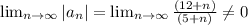 \lim_{n \to \infty} {|a_n|}= \lim_{n \to \infty}{\frac{(12+n)}{(5+n)}} \neq 0