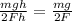 \frac{mgh}{2Fh} = \frac{mg}{2F}