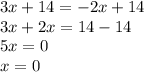 3x+14=-2x+14\\3x+2x=14-14\\5x=0\\x=0