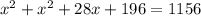 x^2+x^2+28x+196=1156