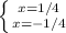 \left \{ {{x=1/4} \atop {x=-1/4}} \right.