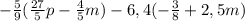 -\frac{5}{9} (\frac{27}{5}p-\frac{4}{5}m )-6,4(-\frac{3}{8}+2,5m )