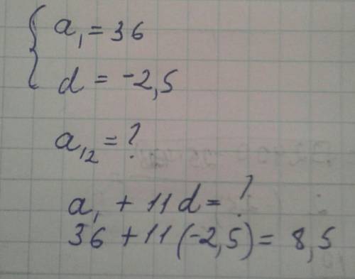 Найти двенадцати первых членов прогрессии а1=36 d=-2,5​