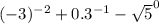 (-3)^{-2} +0.3^{-1} -\sqrt{5}^{0}