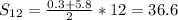 S_{12}=\frac{0.3+5.8}{2}*12=36.6