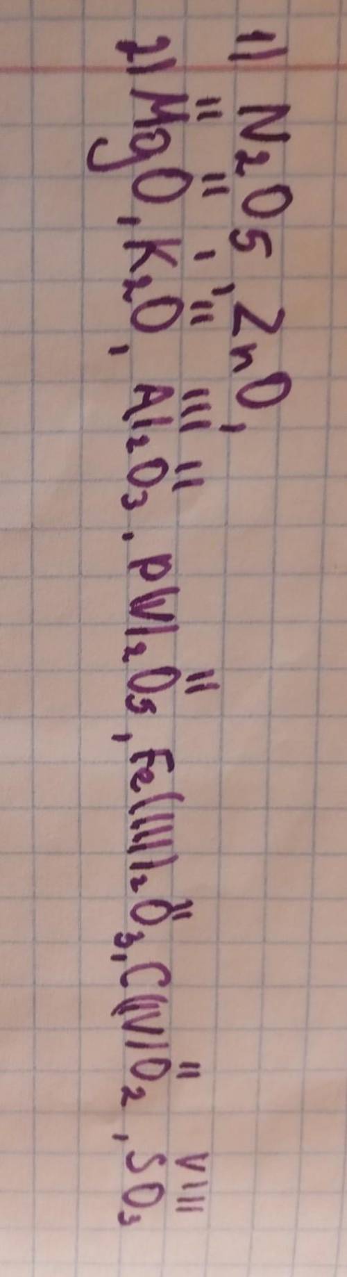 надо выбрать только оксиды Bao, CaO, N2O5 Fe2O3, ZnO, NO 2составить формулу оксидов элементов подро