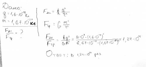 Во сколько раз сила электрического отталкивания между двумя протонами больше силы их гравитационного
