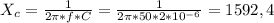 X_{c} =\frac{1}{2\pi*f*C } = \frac{1}{2\pi*50*2*10^{-6} } =1592,4