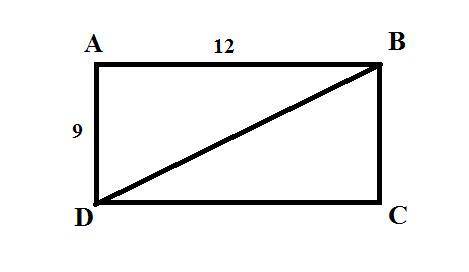 Одна із сторін прямокутника дорівнює 12м, а друга сторона – 9м. Знайти діагональ прямокутника. Решит