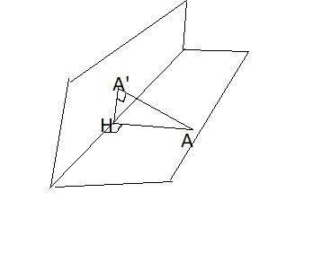 Дві площини перетинаються під кутом 60º. Точка А, яка лежить в одній з цих площин, віддалена від дру