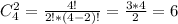 C_4^2=\frac{4!}{2!*(4-2)!}=\frac{3*4}{2}=6