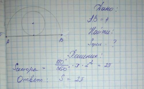 Меньшая окружность касаеться большей окружности и ее диаметра AB.Найдите площади закрашенной на рис.