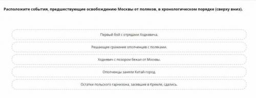 РАСПОЛОЖИТЕ СОБЫТИЯ, ПРЕДШЕСТВУЮЩИЕ ОСВОБОЖДЕНИЮ МОСКВЫ ОТ ПОЛЯКОВ, В ХРОНОЛОГИЧЕСКОМ ПОРЯДКЕ (СВЕРХ