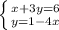 \left \{ {{x+3y=6 \atop {y=1-4x}} \right.