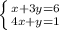 \left \{ {{x+3y=6} \atop {4x+y=1}} \right.