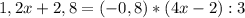 1,2x+2,8=(-0,8)*(4x-2):3