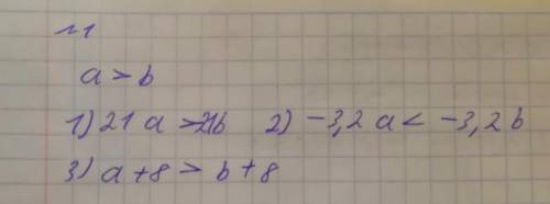 Известно, что а > b. Сравните: а) 21а и 21b; б) -3,2а и -3,2b; в) а + 8 и b + 8. 2. Сложите почл