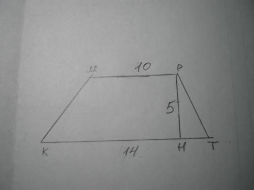 Знайдіть площу трапеції, основы якої дорівнюють 10 см і 14 см, а висота 5 см. Розпишите полностью за