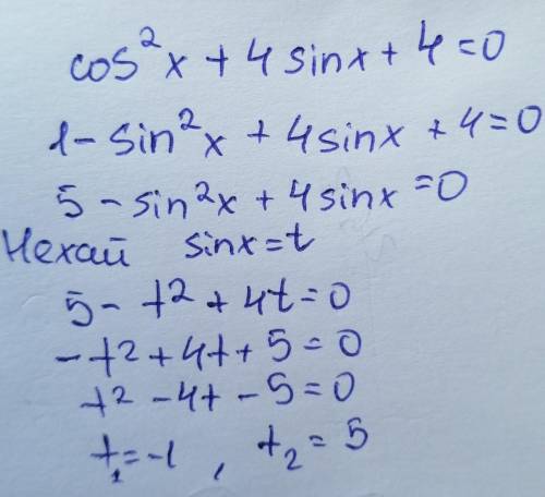 Cos^2x + 4sinx + 4 =0