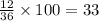 \frac{12}{36} \times 100 = 33