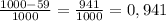 \frac{1000-59}{1000} =\frac{941}{1000} = 0,941