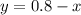 y=0.8-x