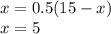 x=0.5(15-x)\\x=5