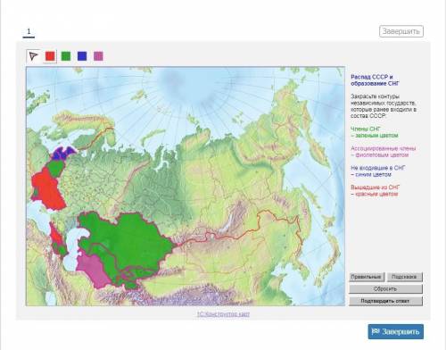 Распад СССР и образование СНГ Закрасьте контуры независимых государств,которые ранее входили в соста