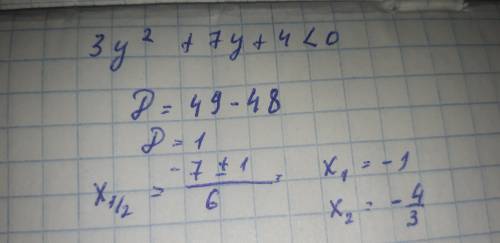 Решите квадратное неравенство 3y^2+7y+4 <0