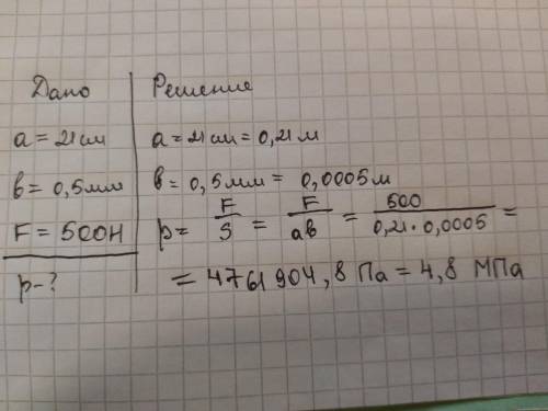 Человек нажимает на лопату силой 500Н. Определи, какое давление оказывает лопата на почву, если шир