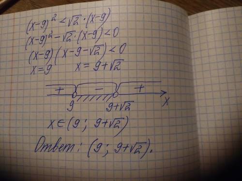 ЗА ОТВЕТ С ПОДРОБНЫМ РЕШЕНИЕМ (X-9)²<√2*(X-9)