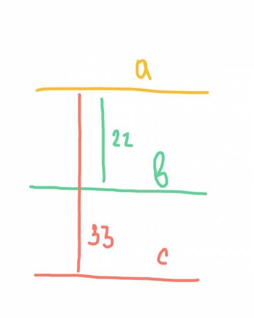 Расстояние между параллельными прямыми a и b равно 22 см, а расстояние между параллельными прямыми a