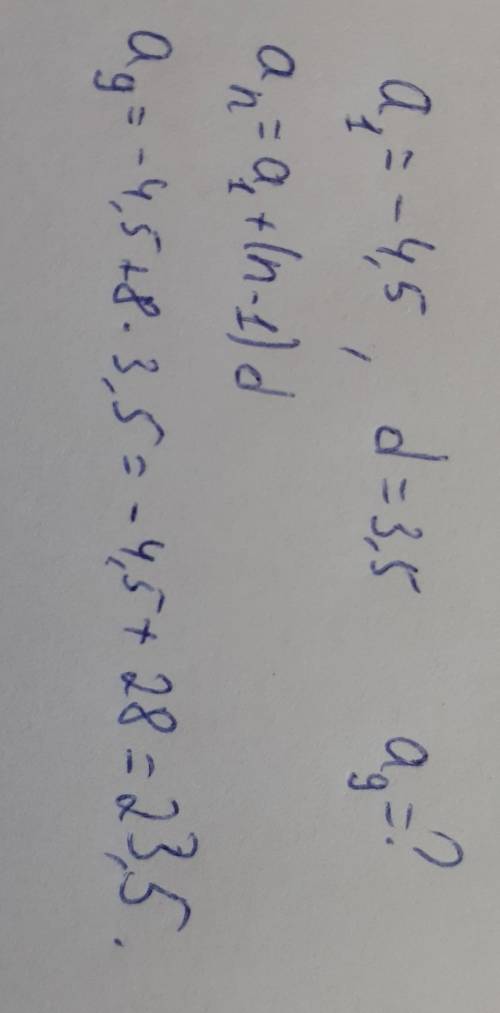 Вычисли 9-й член арифметической прогрессии, если известно, что a1 = −4,5 и d = 3,5.